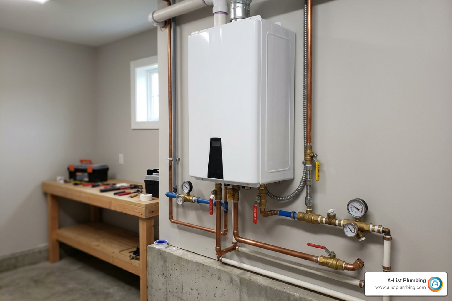 Modern tankless water heater isolation valve and plumbing setup Modern tankless water heater isolation valve and plumbing setup