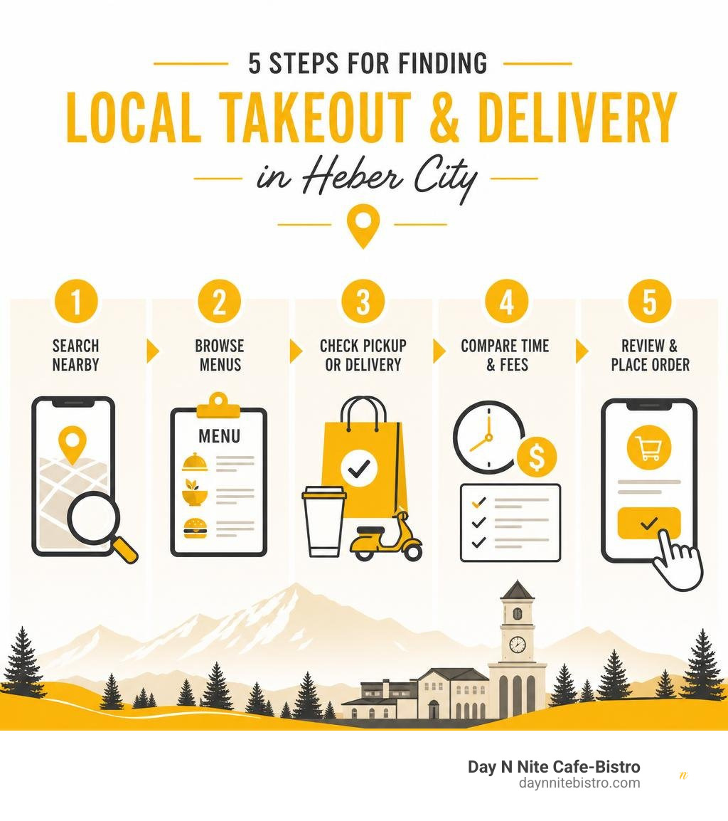 Five steps for finding local takeout and delivery in Heber City infographic