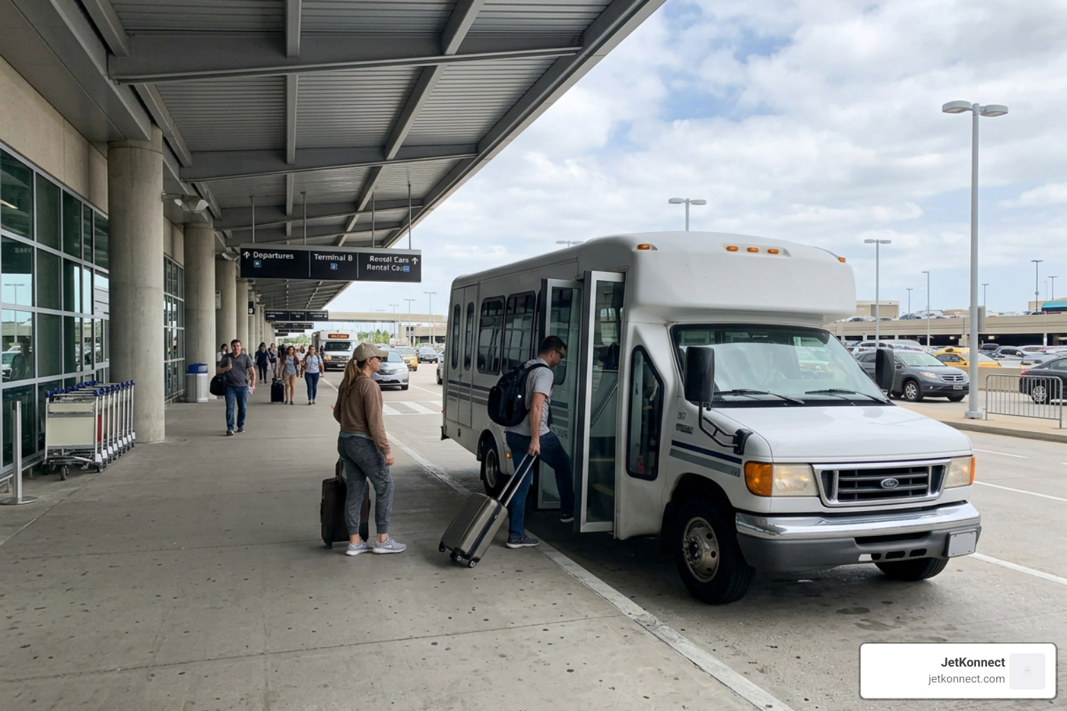 hotel airport shuttle boarding area outside terminal departures
