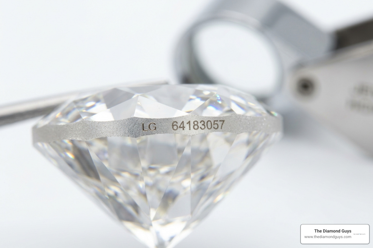 Laser inscription on diamond girdle under 10x magnification