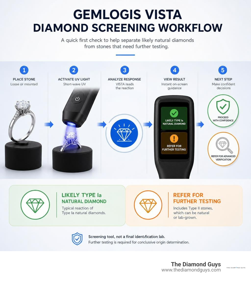 Gemlogis VISTA diamond screening workflow infographic