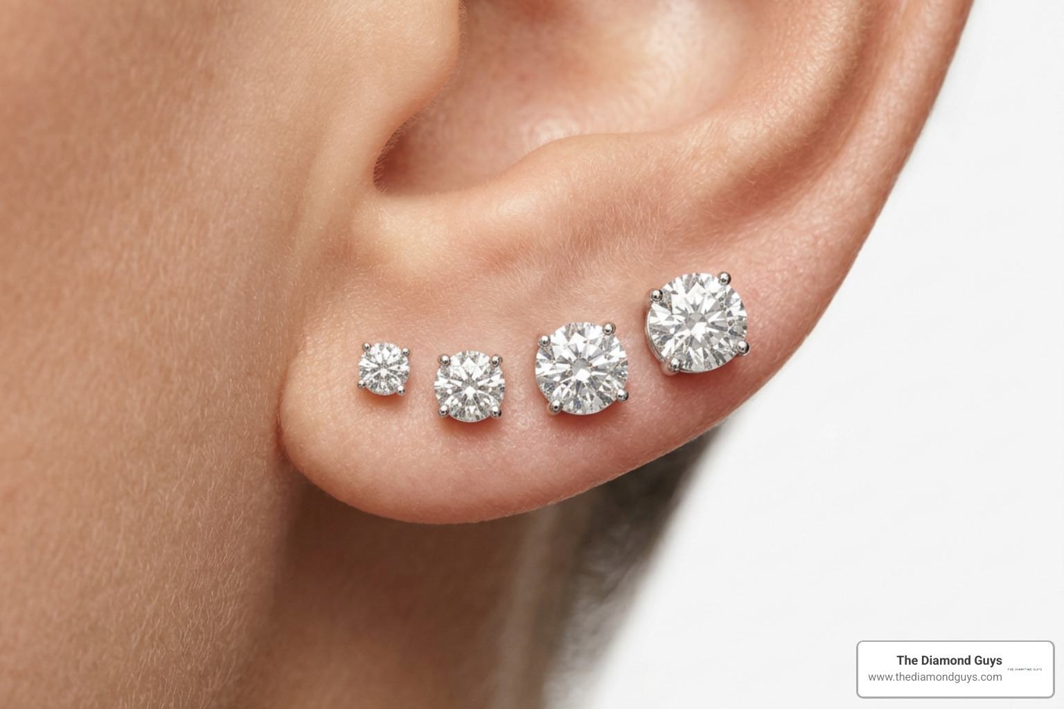 Visual scale of 3mm diamond studs compared to larger sizes