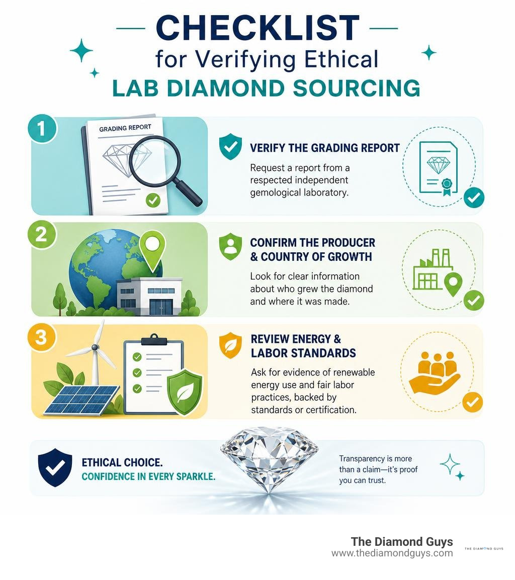 Checklist for verifying ethical lab diamond sourcing infographic