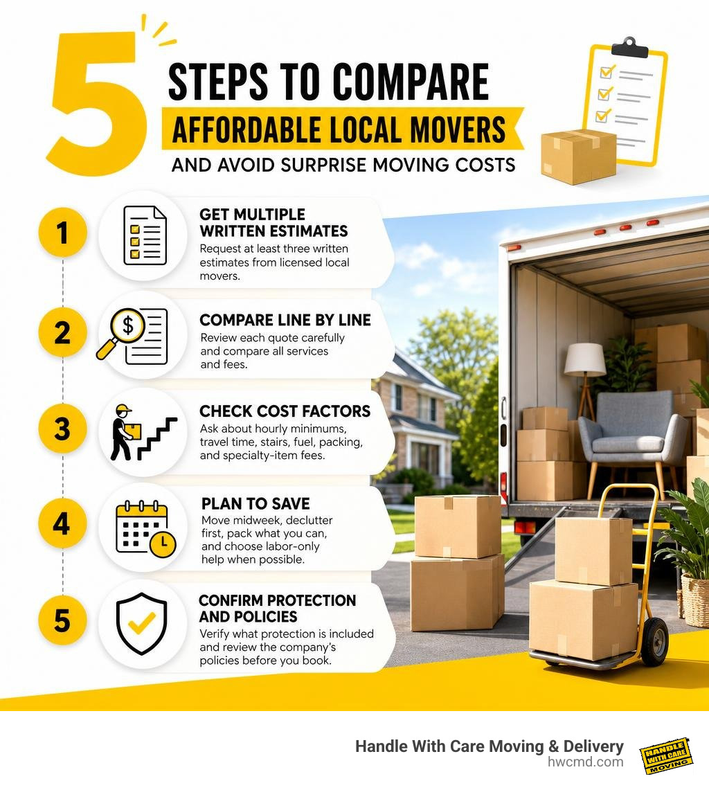 Five steps to compare affordable local movers and avoid surprise moving costs infographic