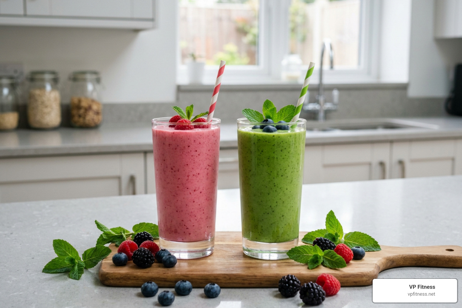 freshly blended recovery shakes on a counter freshly blended recovery shakes on a counter