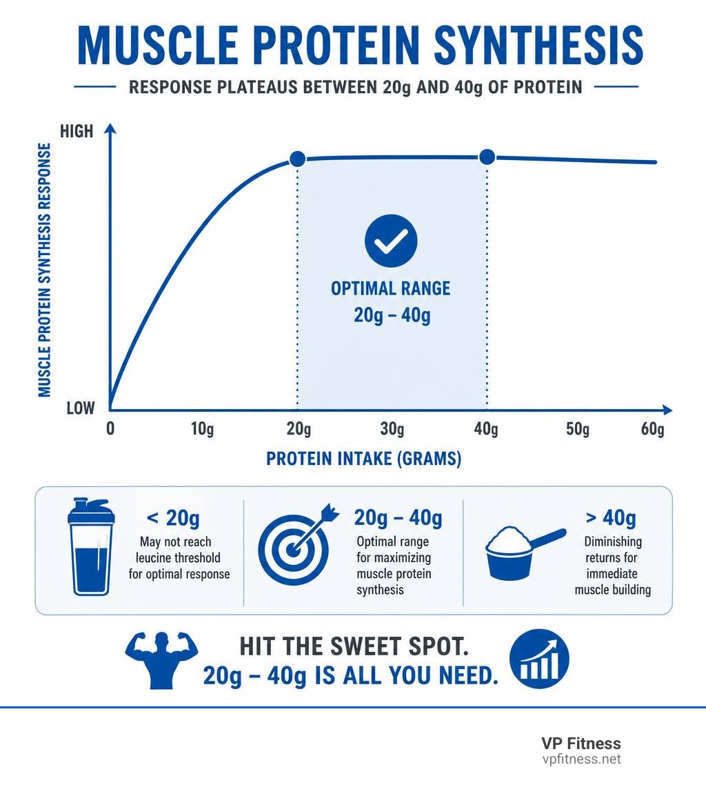 Chart showing the muscle protein synthesis response plateaus between 20g and 40g of protein infographic Chart showing the muscle protein synthesis response plateaus between 20g and 40g of protein infographic