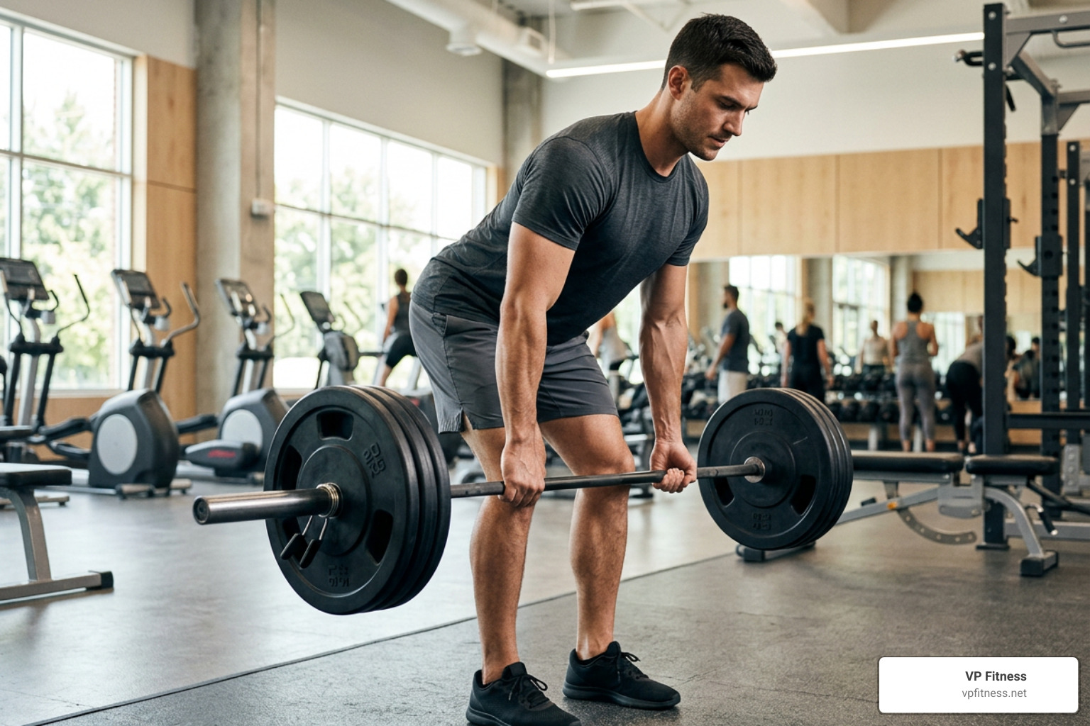 athlete executing a strict barbell bent over row with neutral spine athlete executing a strict barbell bent over row with neutral spine