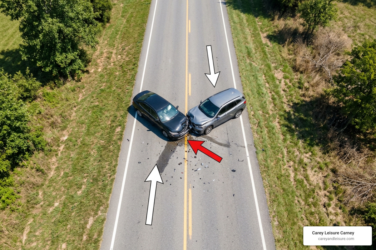 accident reconstruction diagram showing frontal vehicle collision