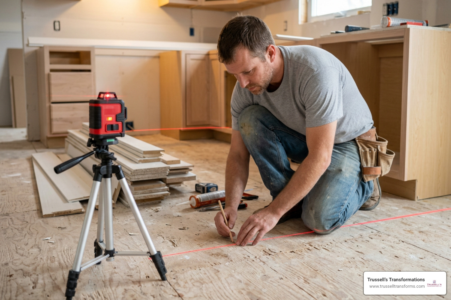 Laser Level Mapping The High Point On A Kitchen Subfloor Laser Level Mapping The High Point On A Kitchen Subfloor