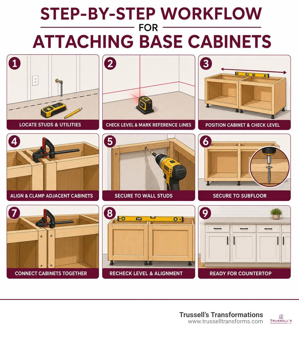 Step By Step Workflow For Attaching Base Cabinets Infographic Step By Step Workflow For Attaching Base Cabinets Infographic