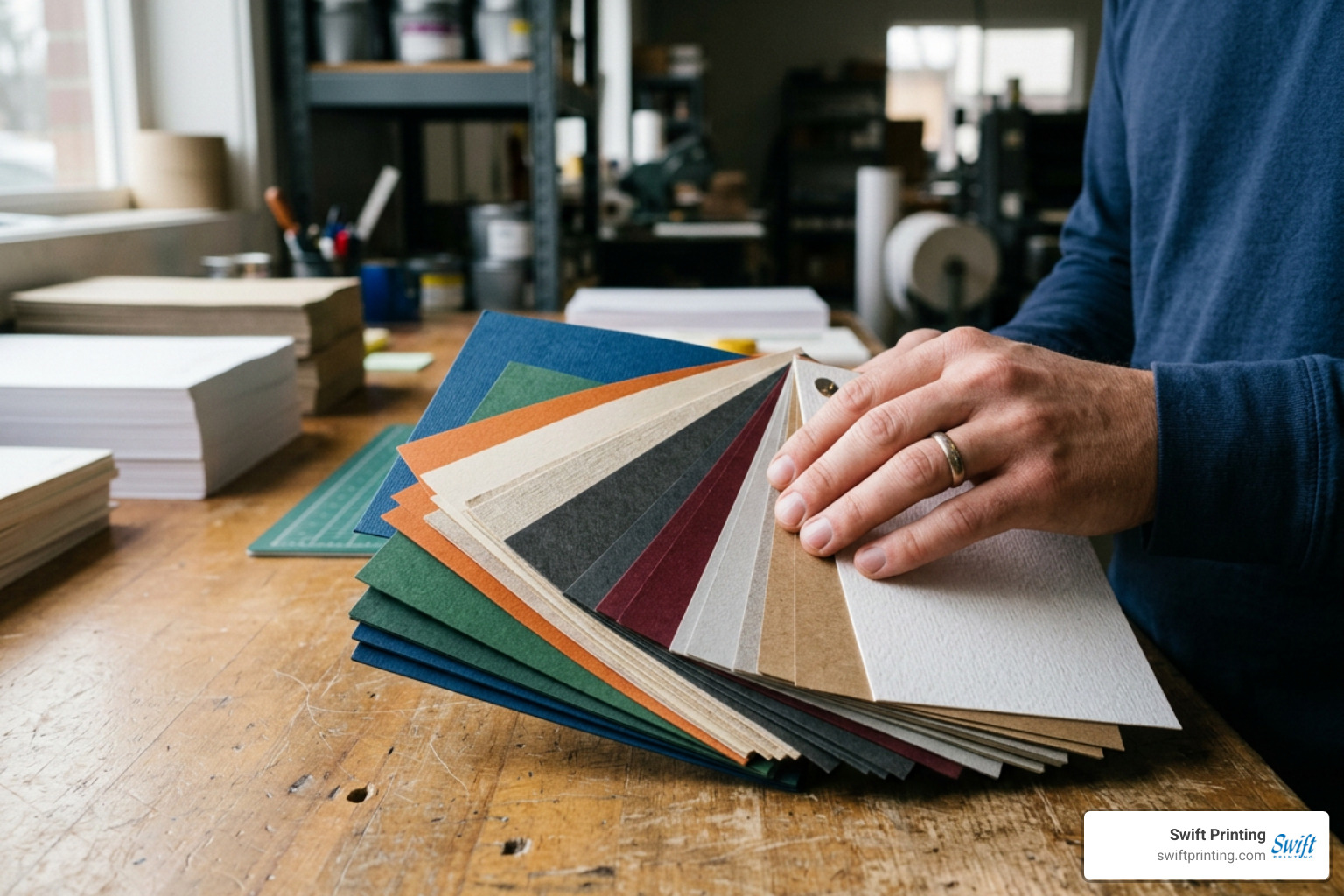 Premium paper stocks and textured brochure swatch samples Premium paper stocks and textured brochure swatch samples