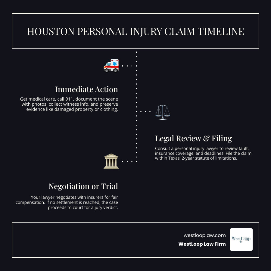 Houston injury claim steps from accident evidence to settlement infographic Houston injury claim steps from accident evidence to settlement infographic