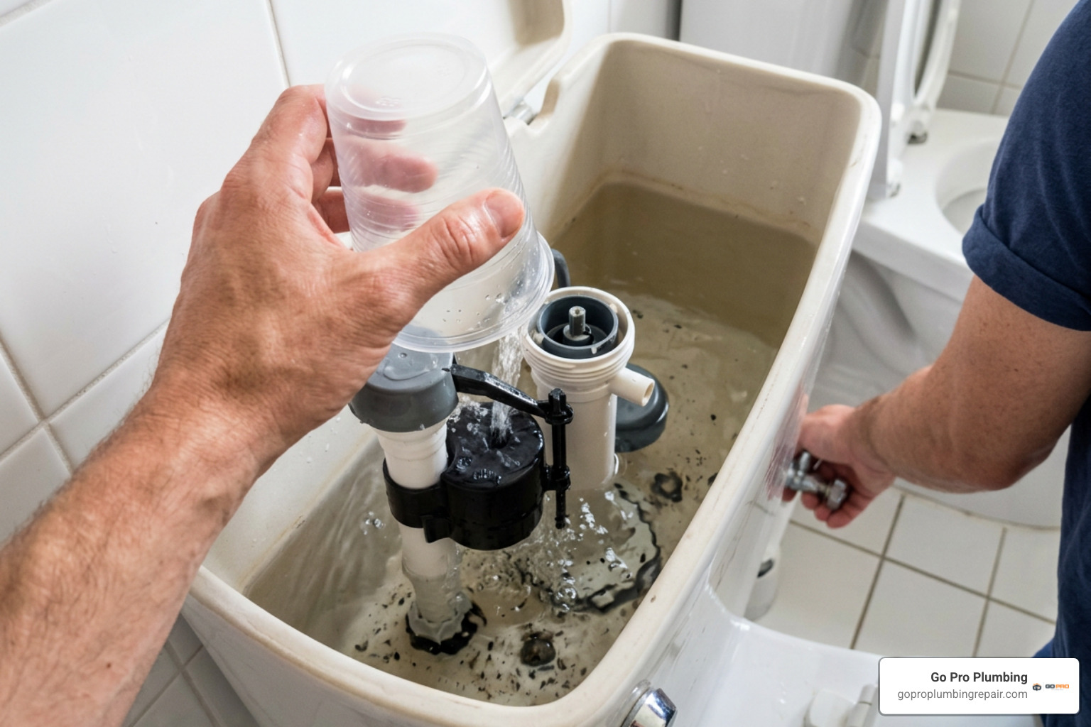 clearing sediment from toilet fill valve using an inverted cup