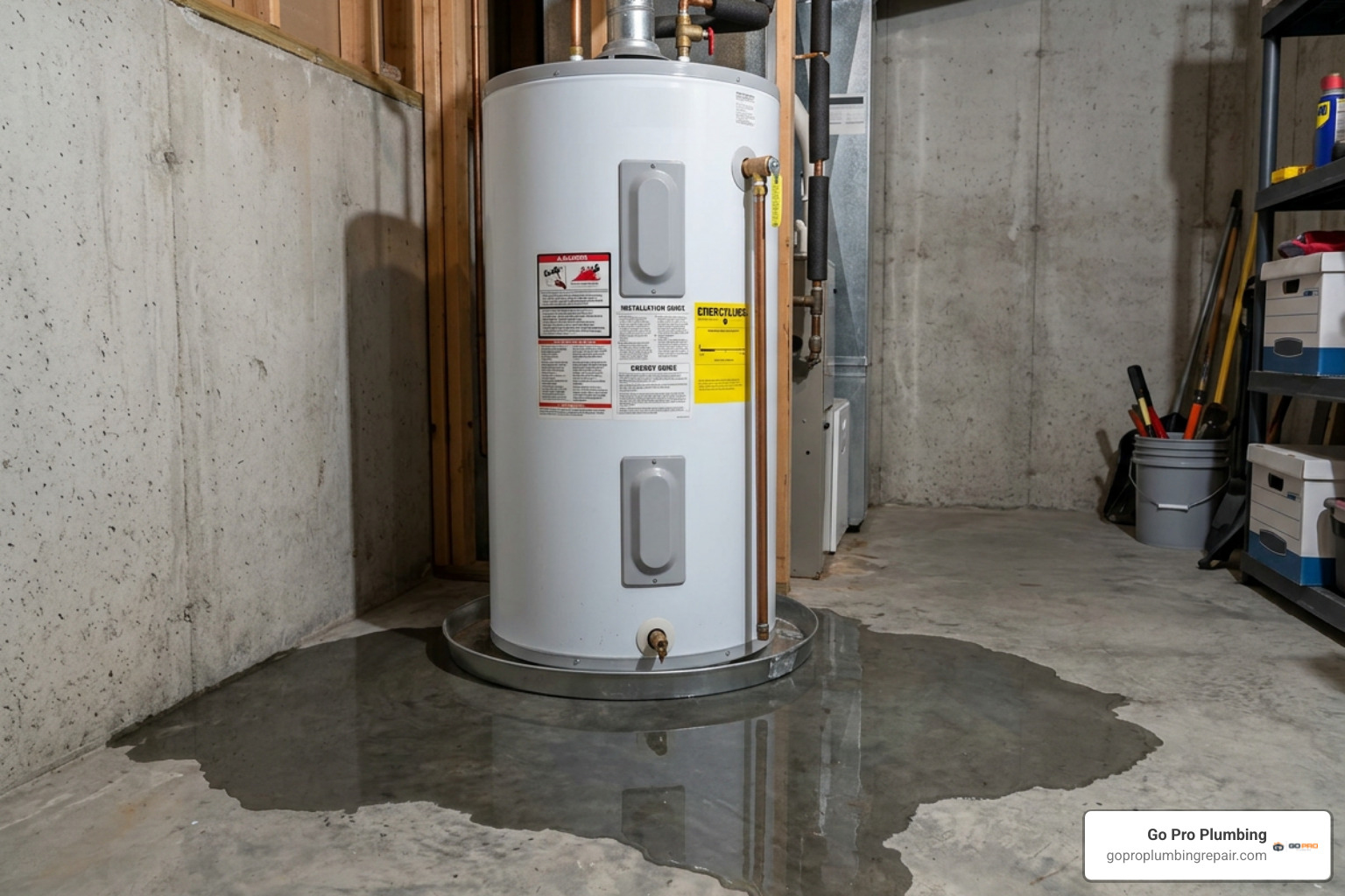 Water pooling beneath a residential water heater Water pooling beneath a residential water heater