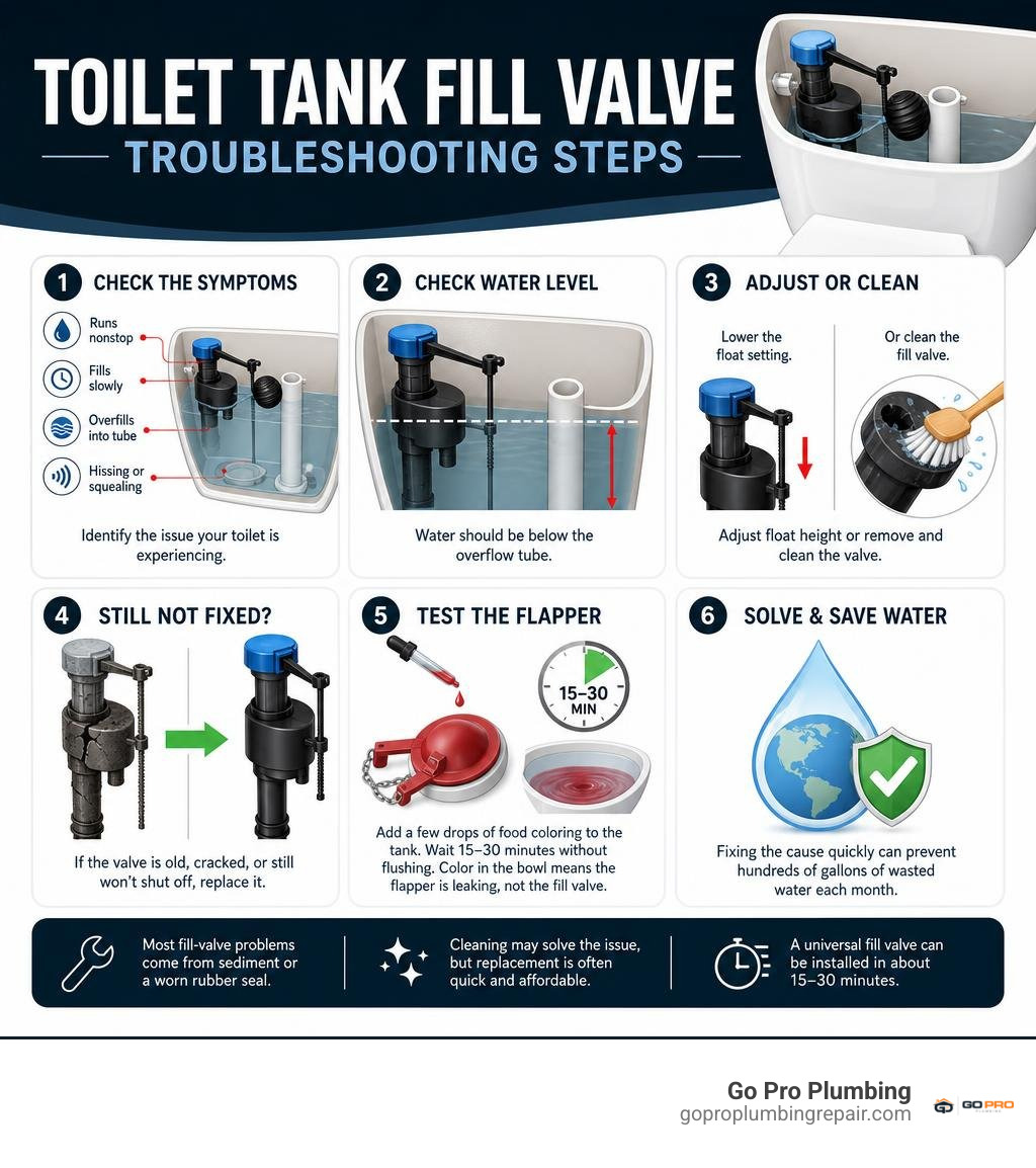 toilet tank fill valve troubleshooting steps infographic