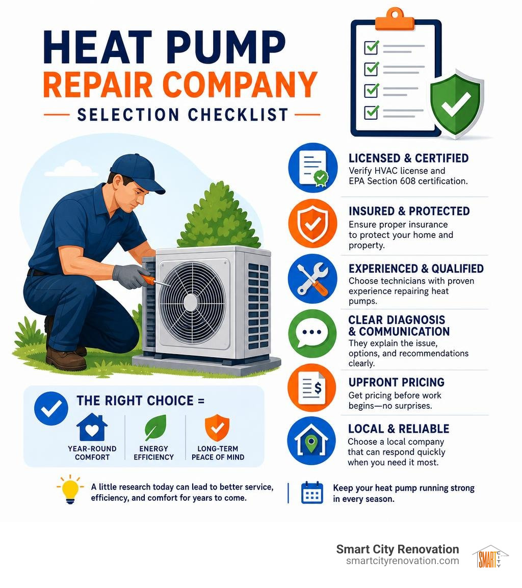 Heat pump repair company selection checklist infographic Heat pump repair company selection checklist infographic