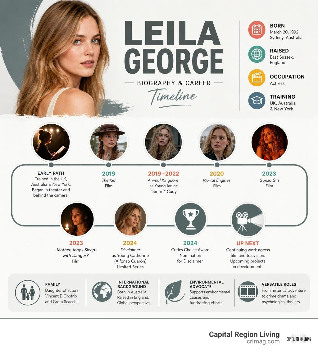 Leila George biography and career timeline infographic
