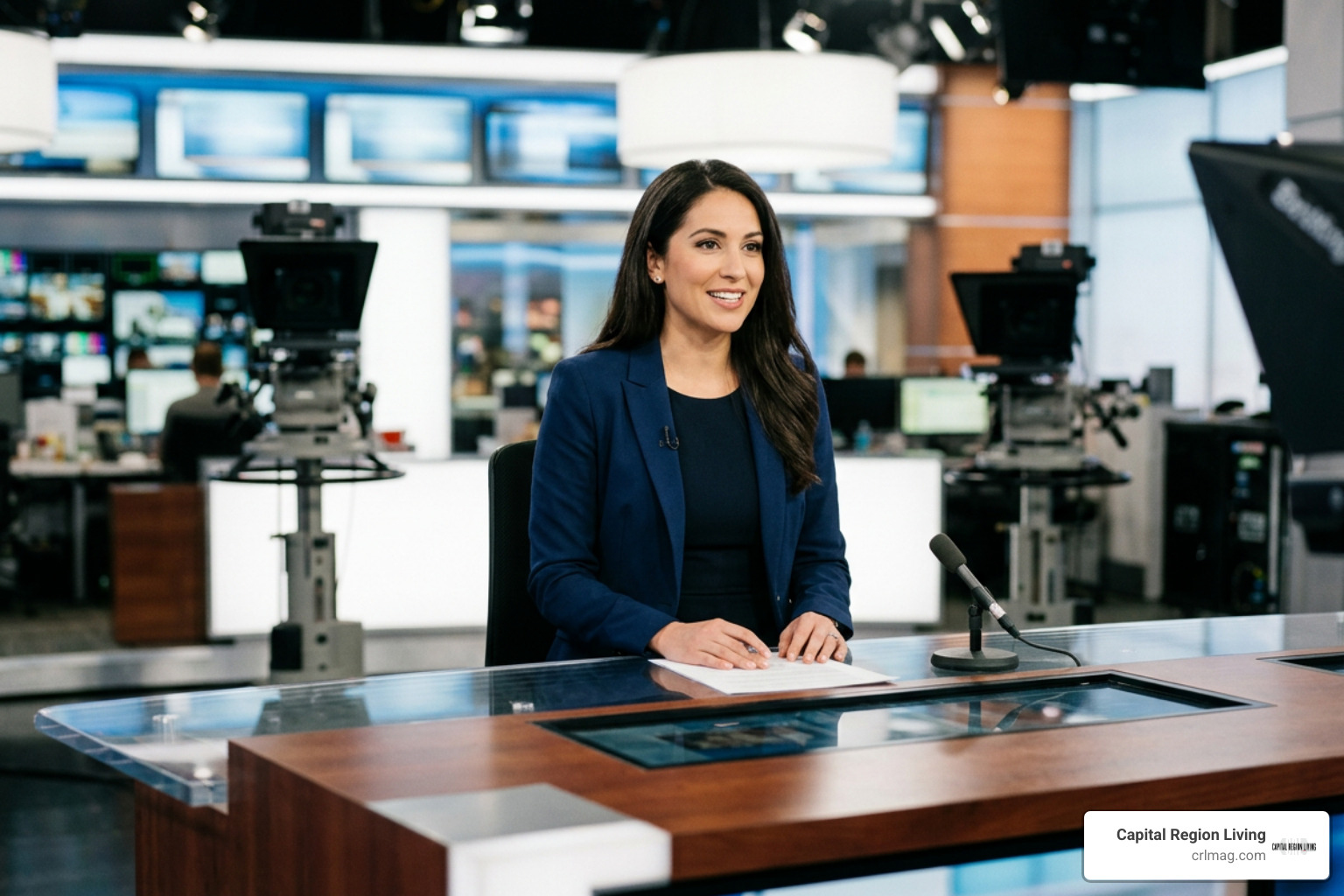 Emily Compagno hosting in the television broadcast studio