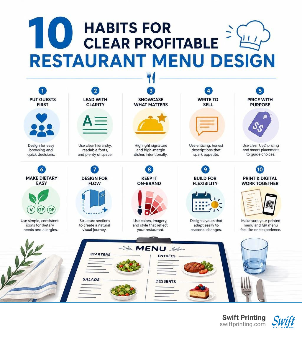 10 habits for clear profitable restaurant menu design infographic