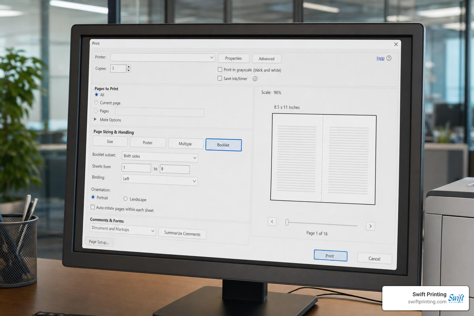 Adobe Acrobat booklet print dialog settings Adobe Acrobat booklet print dialog settings