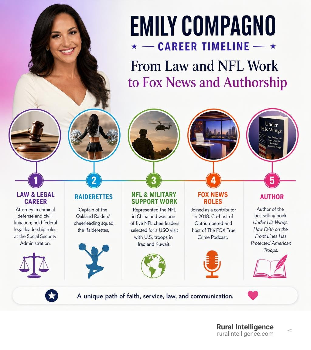 Emily Compagno career timeline from law and NFL work to Fox News and authorship infographic