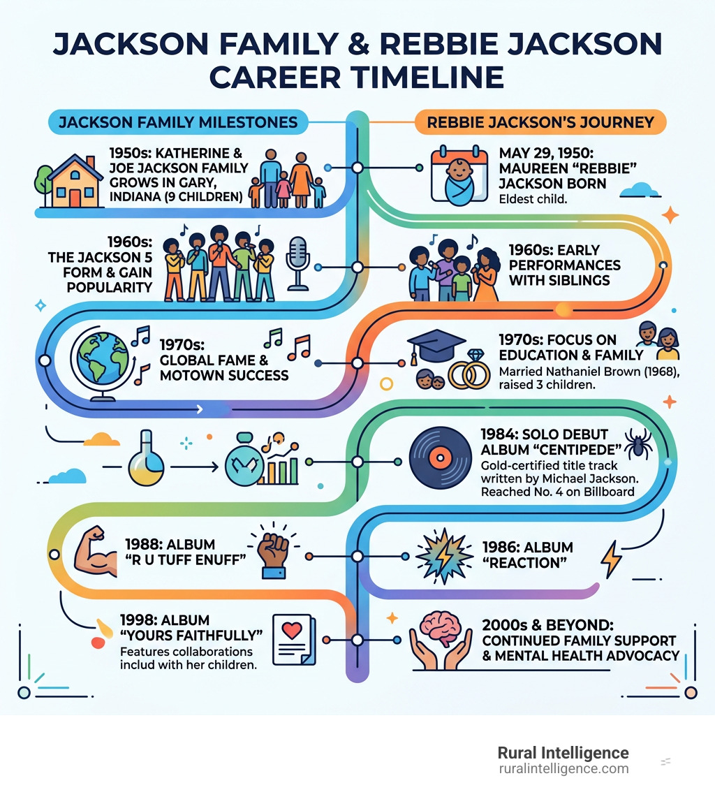 Jackson family and Rebbie Jackson career timeline infographic