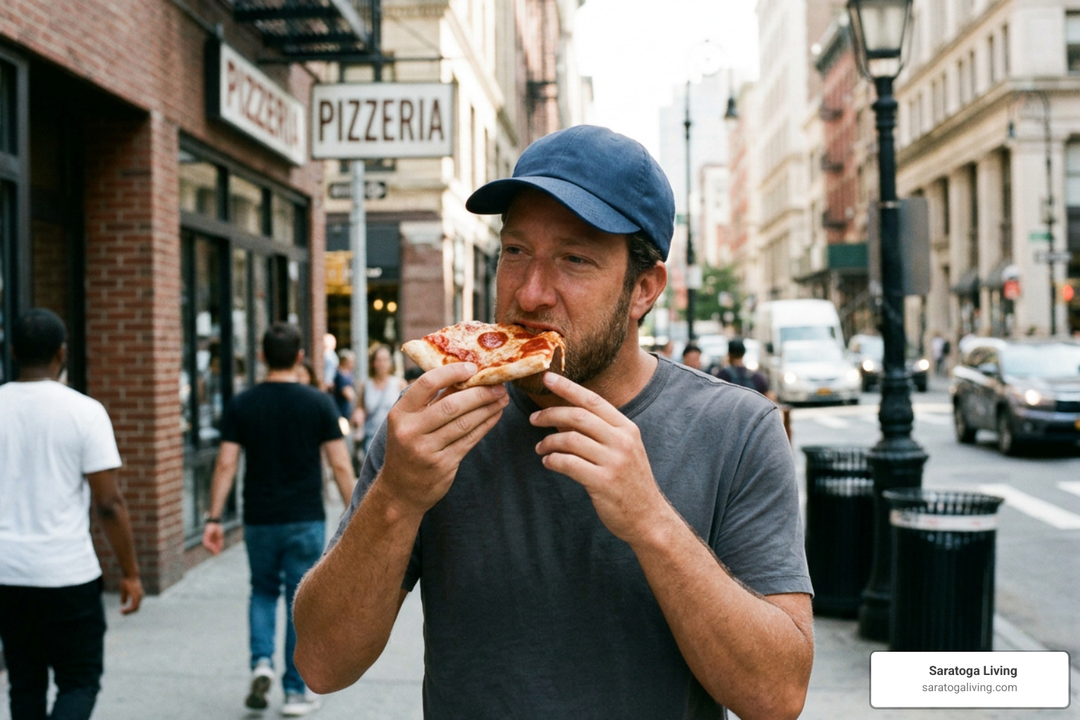 Dave Portnoy filming a One Bite pizza review