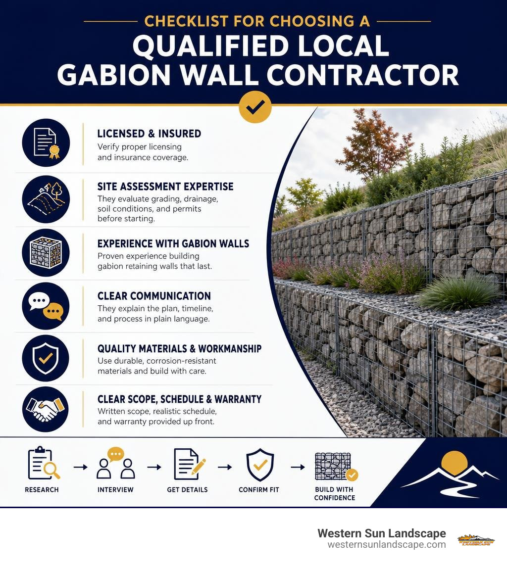 Checklist for choosing a qualified local gabion wall contractor infographic