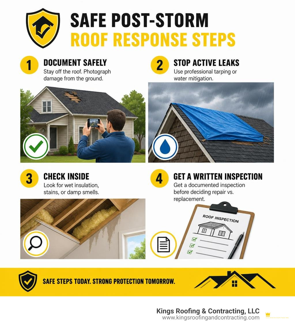 Infographic showing safe post-storm roof response steps infographic Infographic showing safe post-storm roof response steps infographic