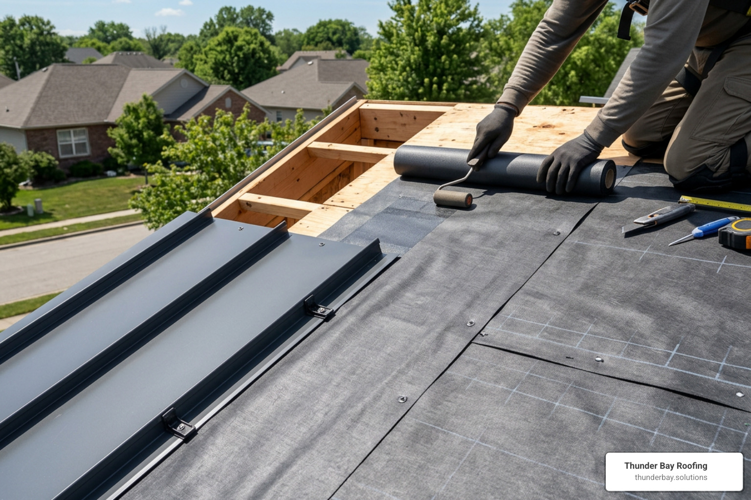 high-temperature peel-and-stick underlayment installed beneath metal panels high-temperature peel-and-stick underlayment installed beneath metal panels