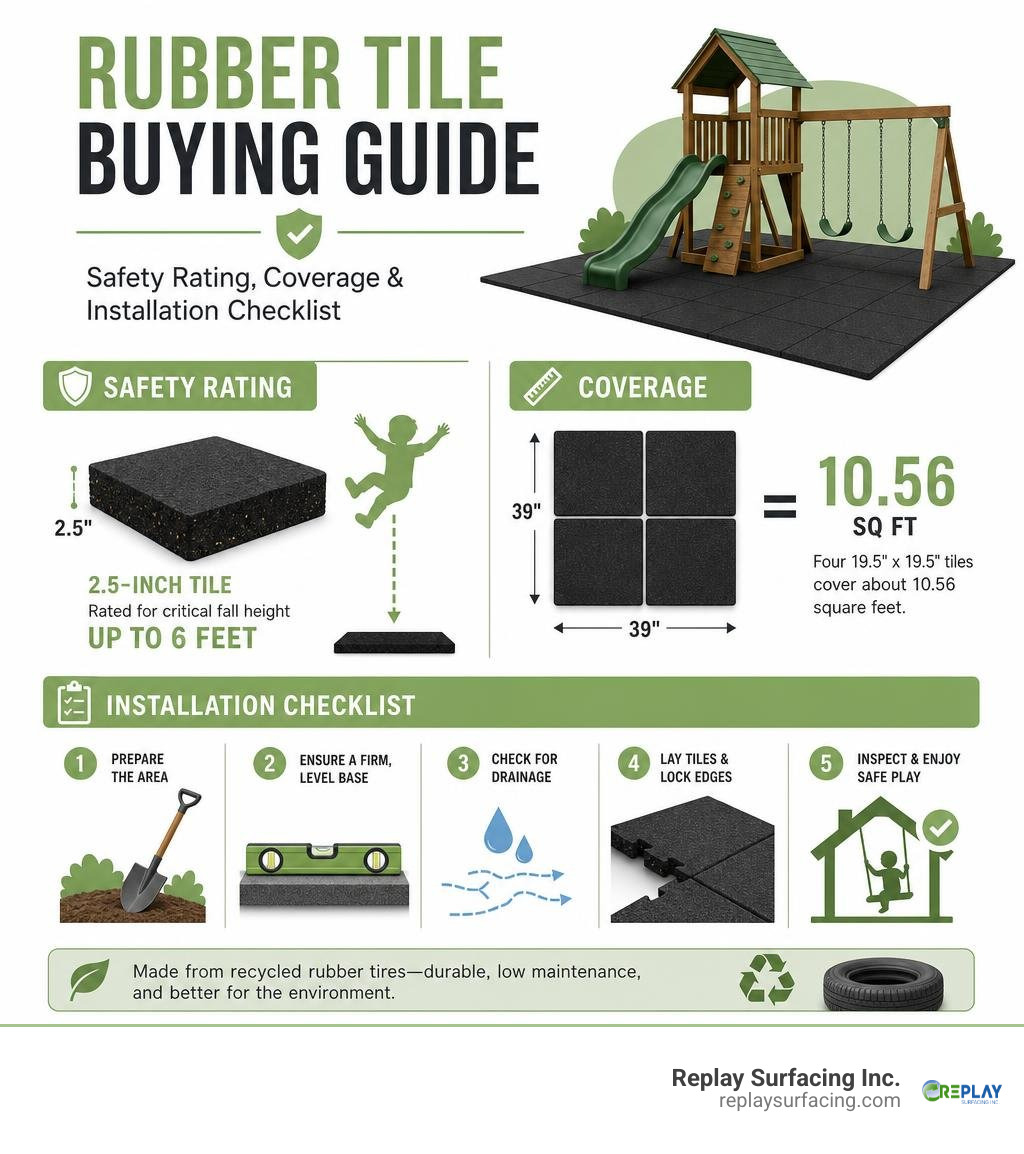 Rubber tile buying guide with safety rating coverage and installation checklist infographic Rubber tile buying guide with safety rating coverage and installation checklist infographic