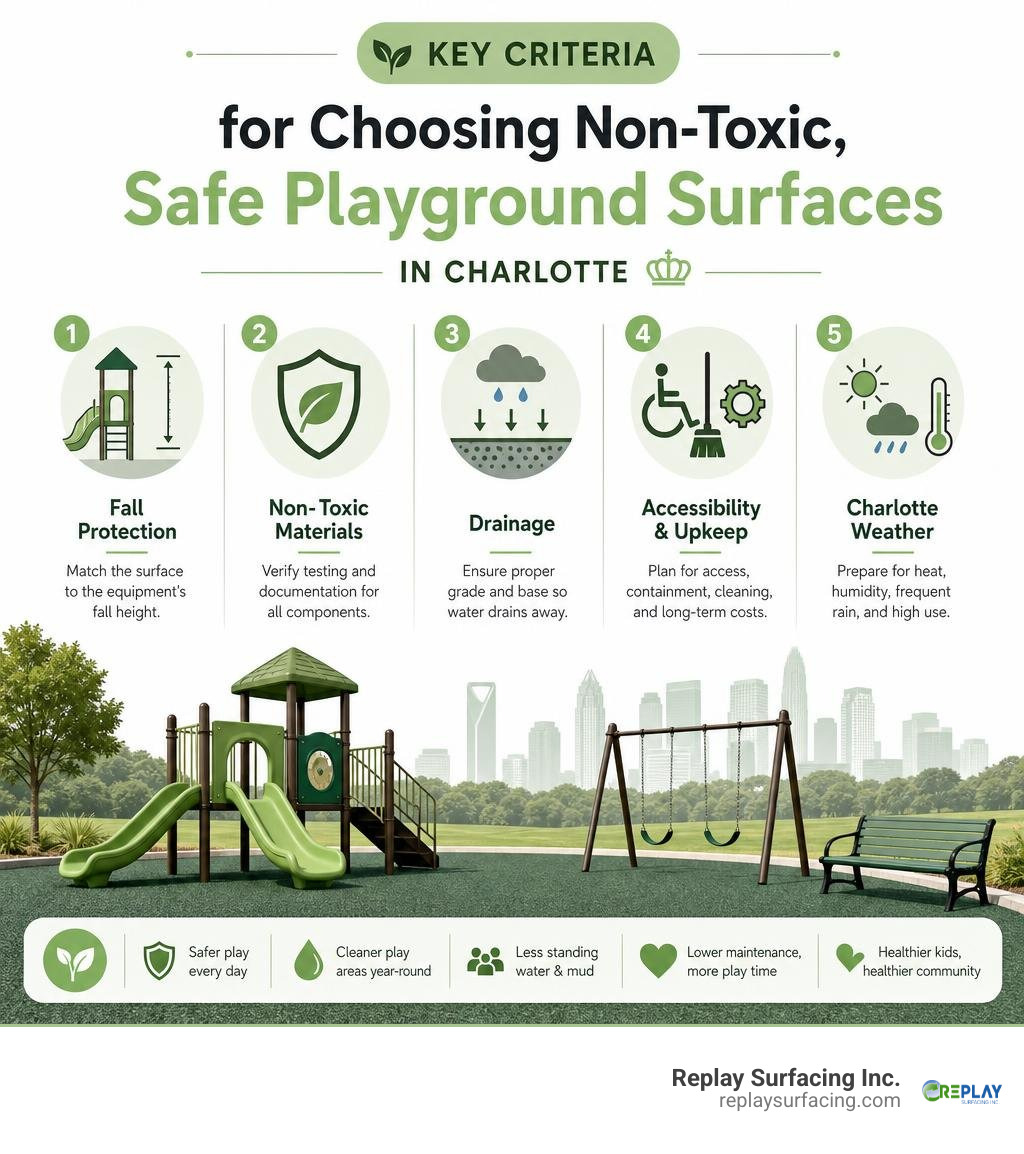Key criteria for choosing non-toxic, safe playground surfaces in Charlotte infographic