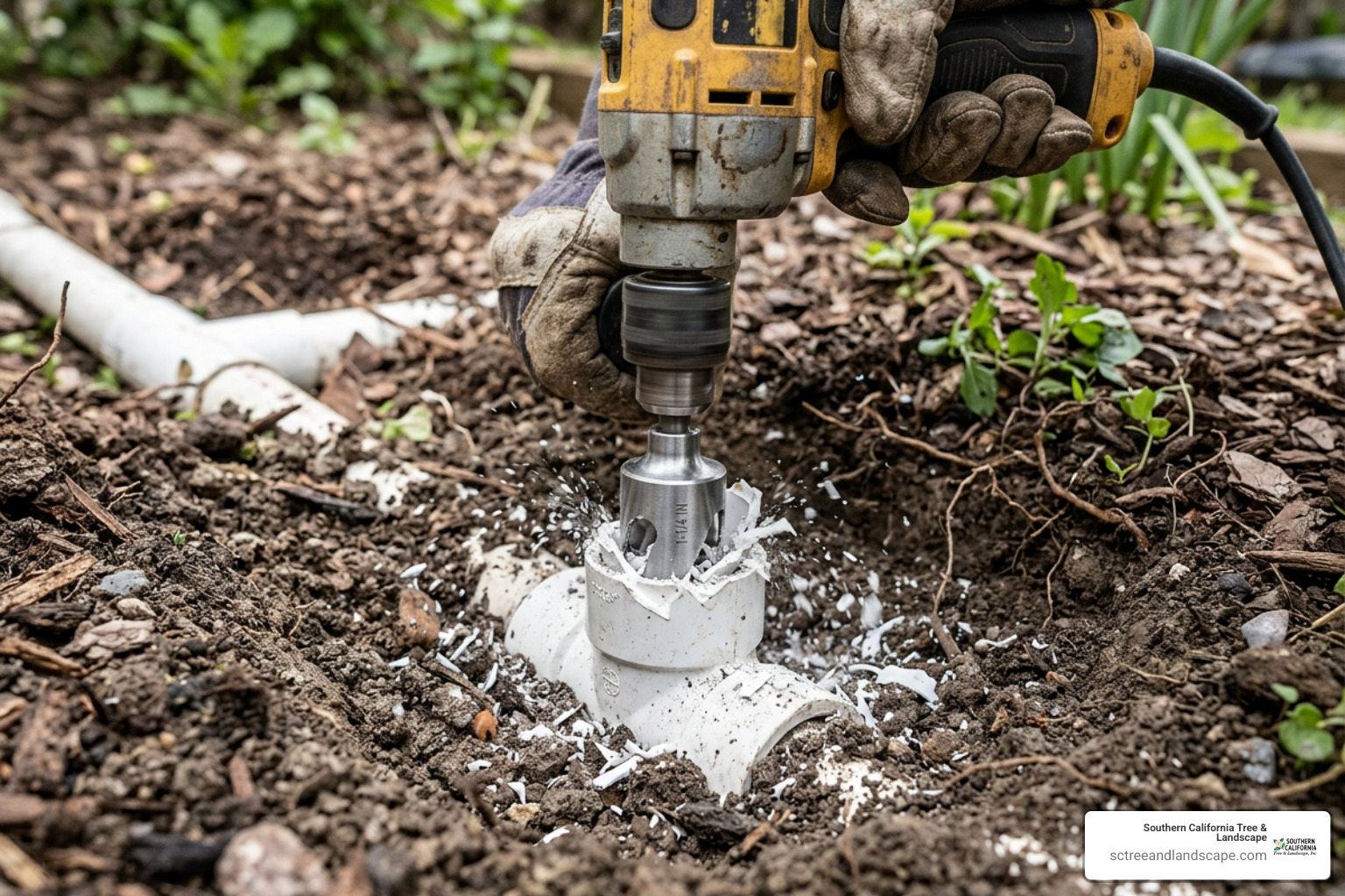 a socket saver reamer drill bit removing broken PVC pipe from a fitting