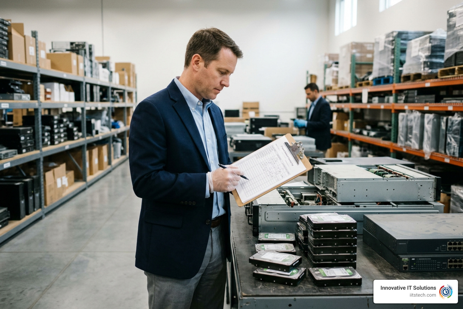 Auditor reviewing IT asset disposition chain-of-custody documentation
