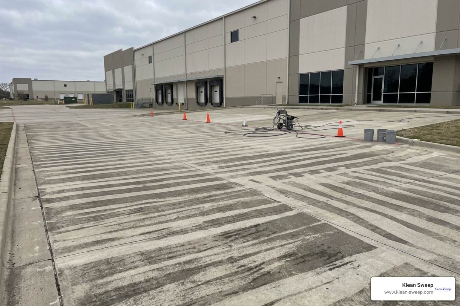 commercial driveway showing wand striping damage