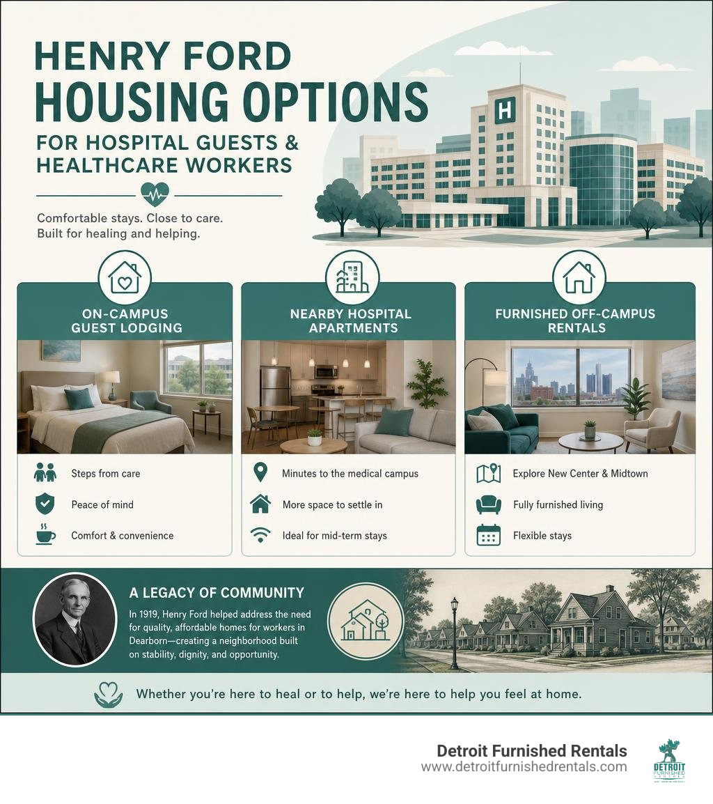 Henry Ford housing options for hospital guests and healthcare workers infographic Henry Ford housing options for hospital guests and healthcare workers infographic
