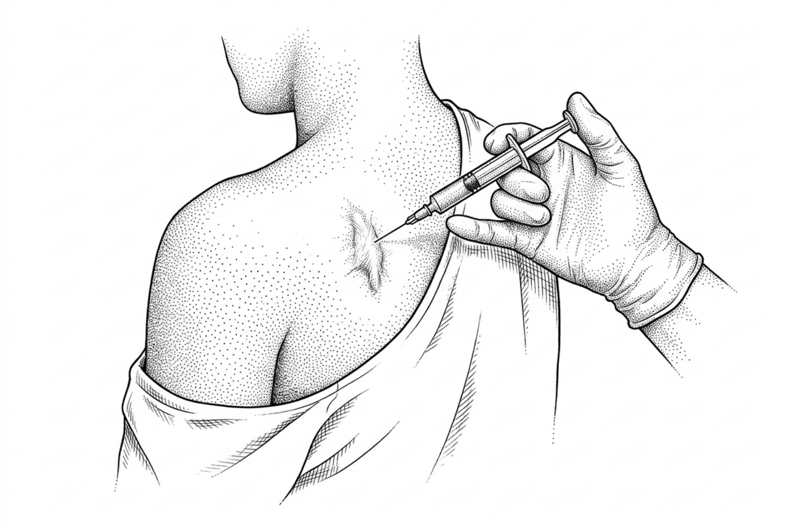 Clinical injection technique showing syringe angle and mid-lesional needle placement