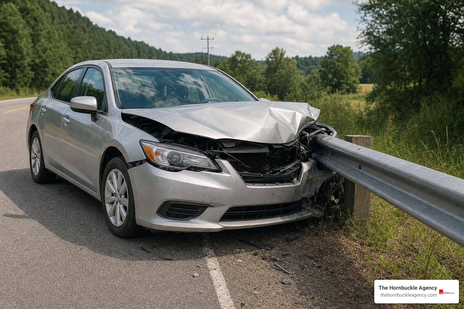 Vehicle colliding with a stationary guardrail Vehicle colliding with a stationary guardrail