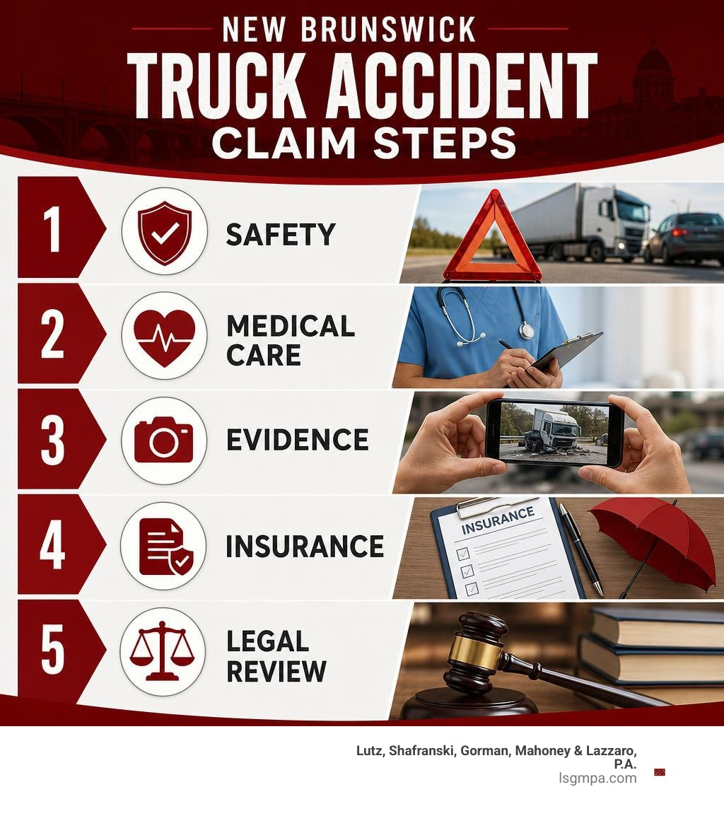 new brunswick truck accident claim steps: safety, medical care, evidence, insurance, legal review infographic new brunswick truck accident claim steps: safety, medical care, evidence, insurance, legal review infographic