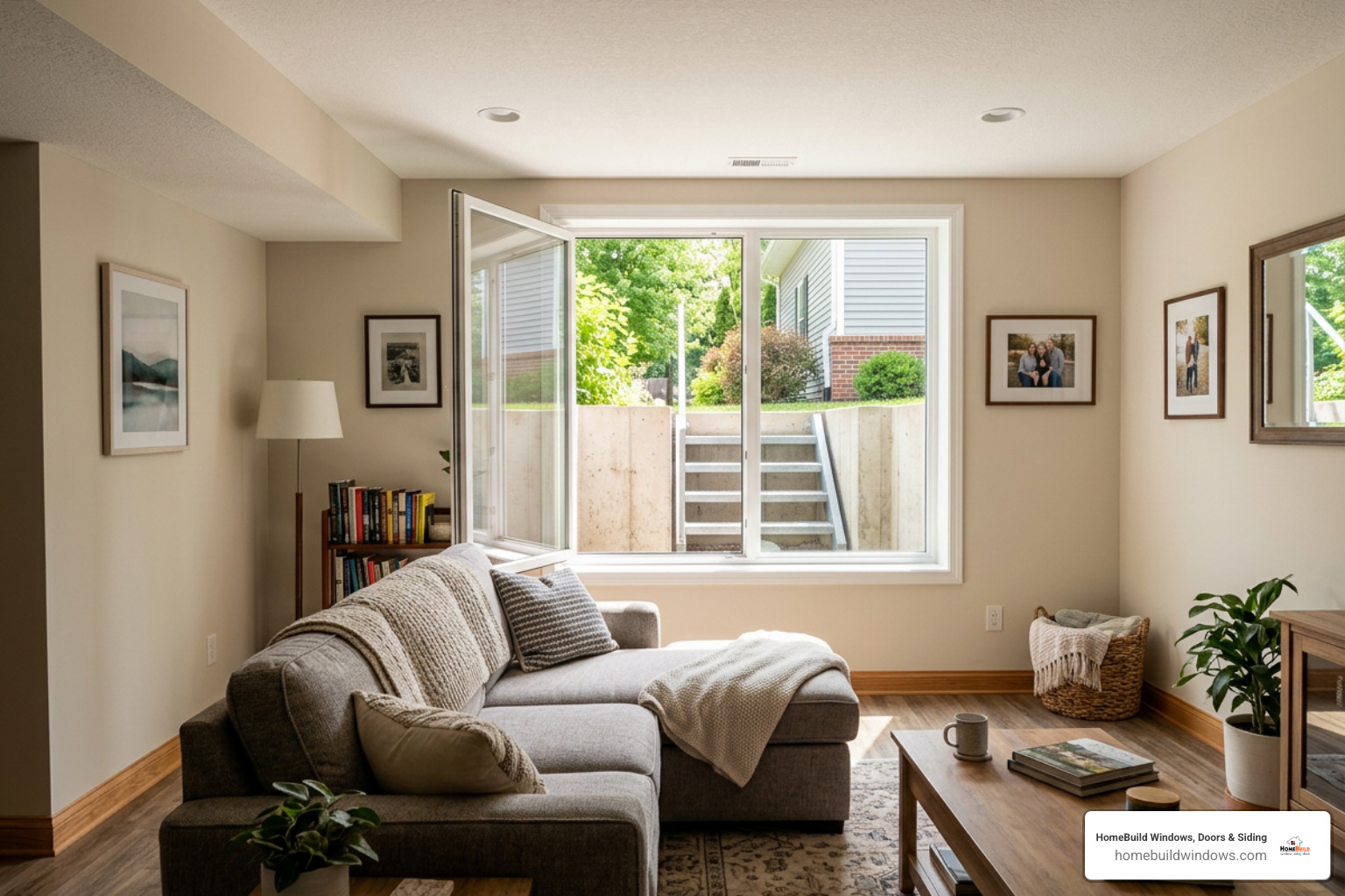 Basement egress window bringing daylight into lower living area