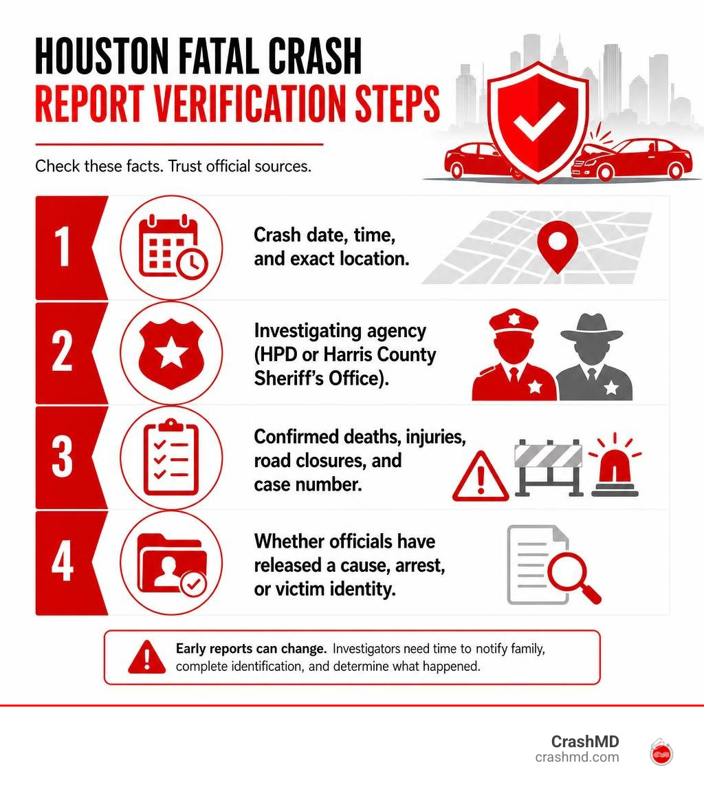 Houston fatal crash report verification steps infographic Houston fatal crash report verification steps infographic