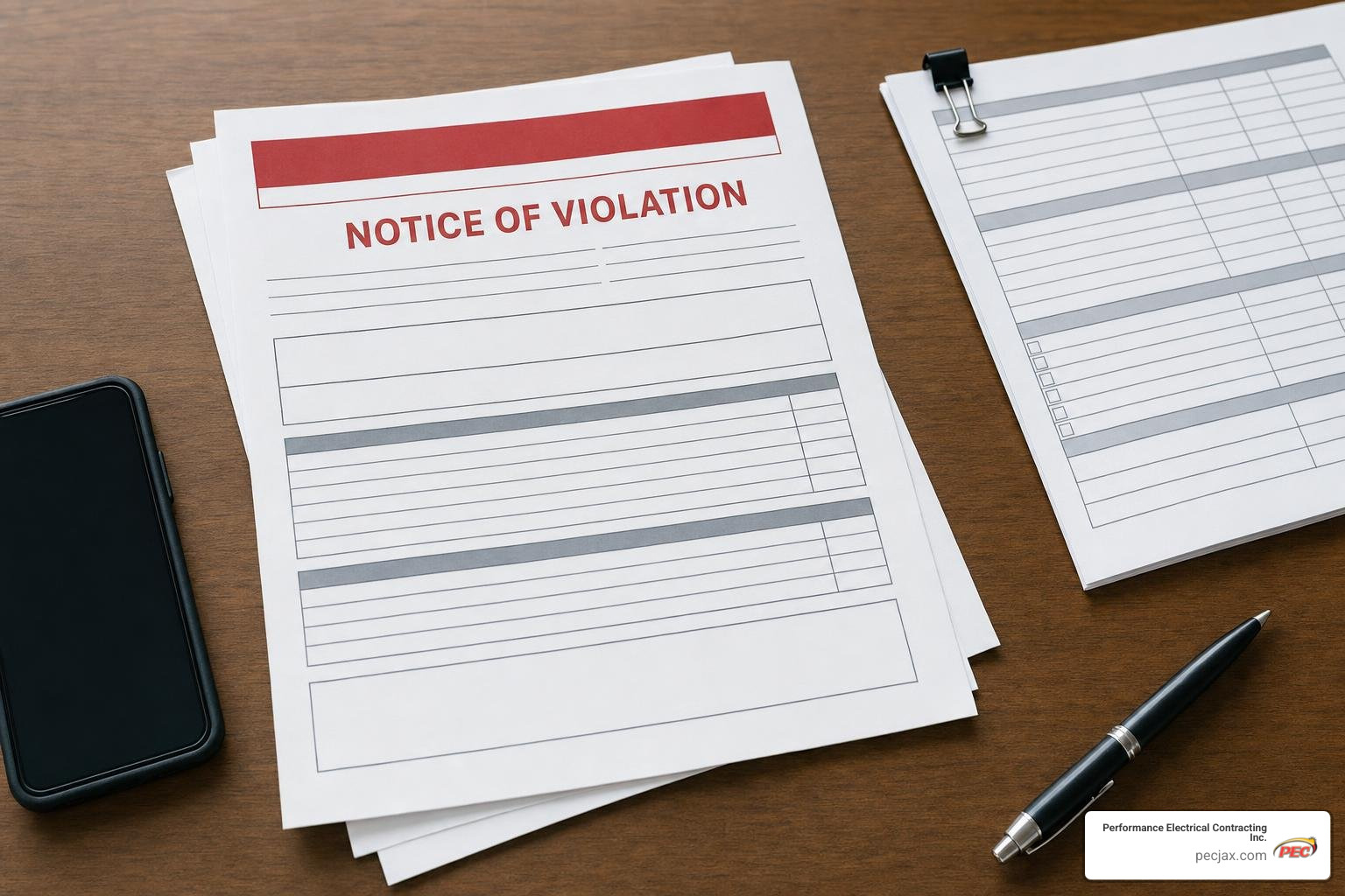 official Notice of Violation document and municipal appeal paperwork