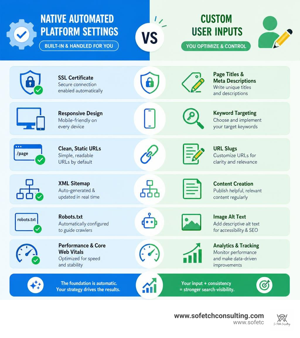 Comparison of native automated platform settings versus custom user inputs infographic Comparison of native automated platform settings versus custom user inputs infographic