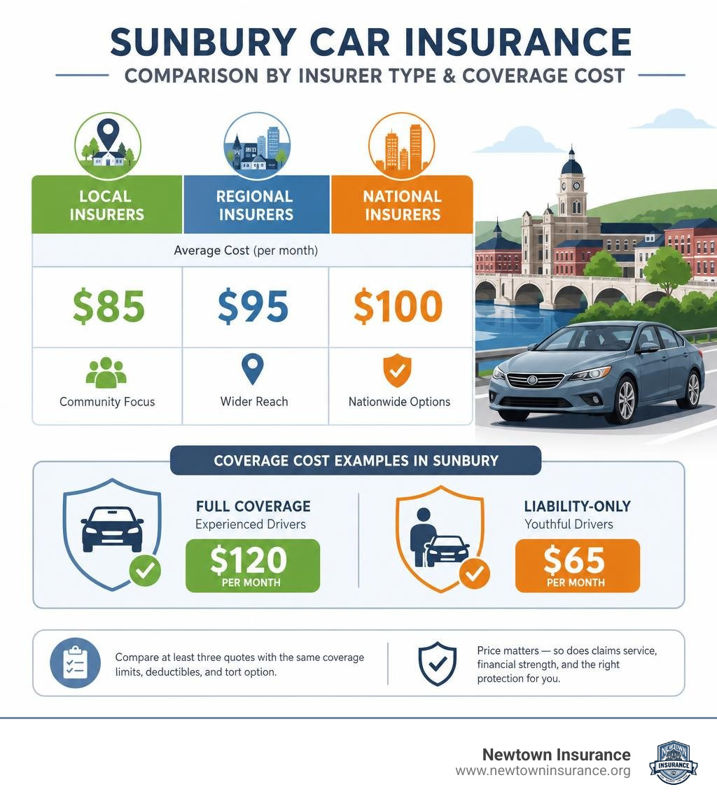 Sunbury car insurance comparison by insurer type and coverage cost infographic