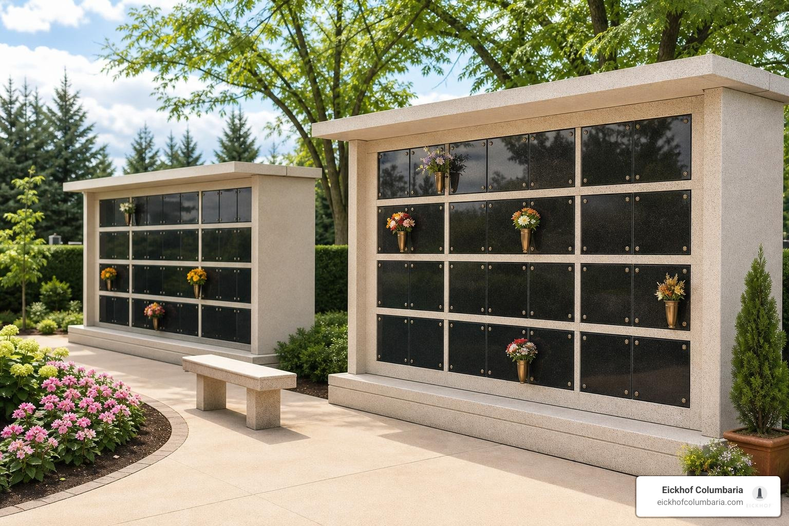 Architectural and modern pre-assembled columbarium designs