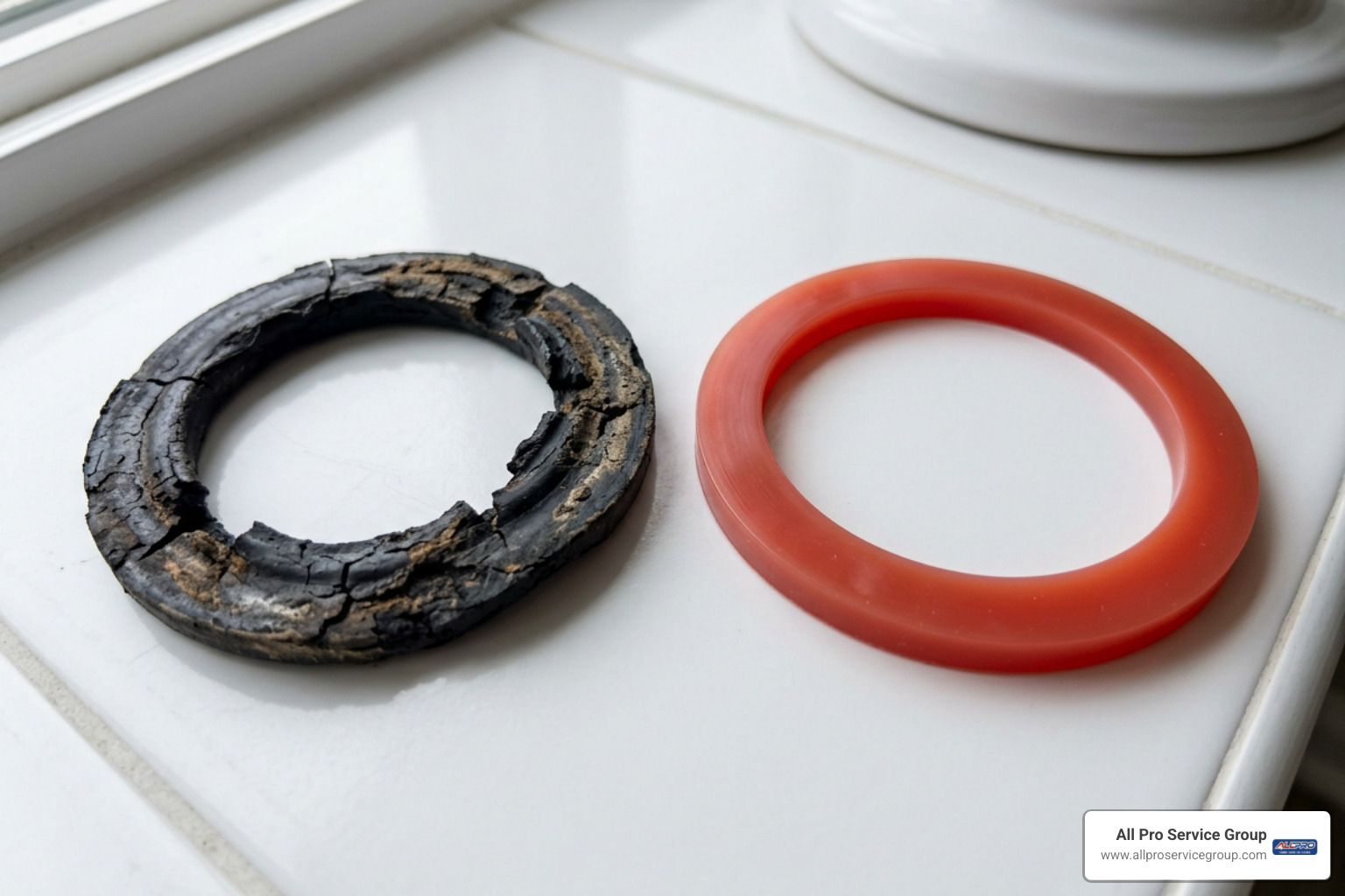 worn degraded flush seal next to a brand new silicone gasket worn degraded flush seal next to a brand new silicone gasket