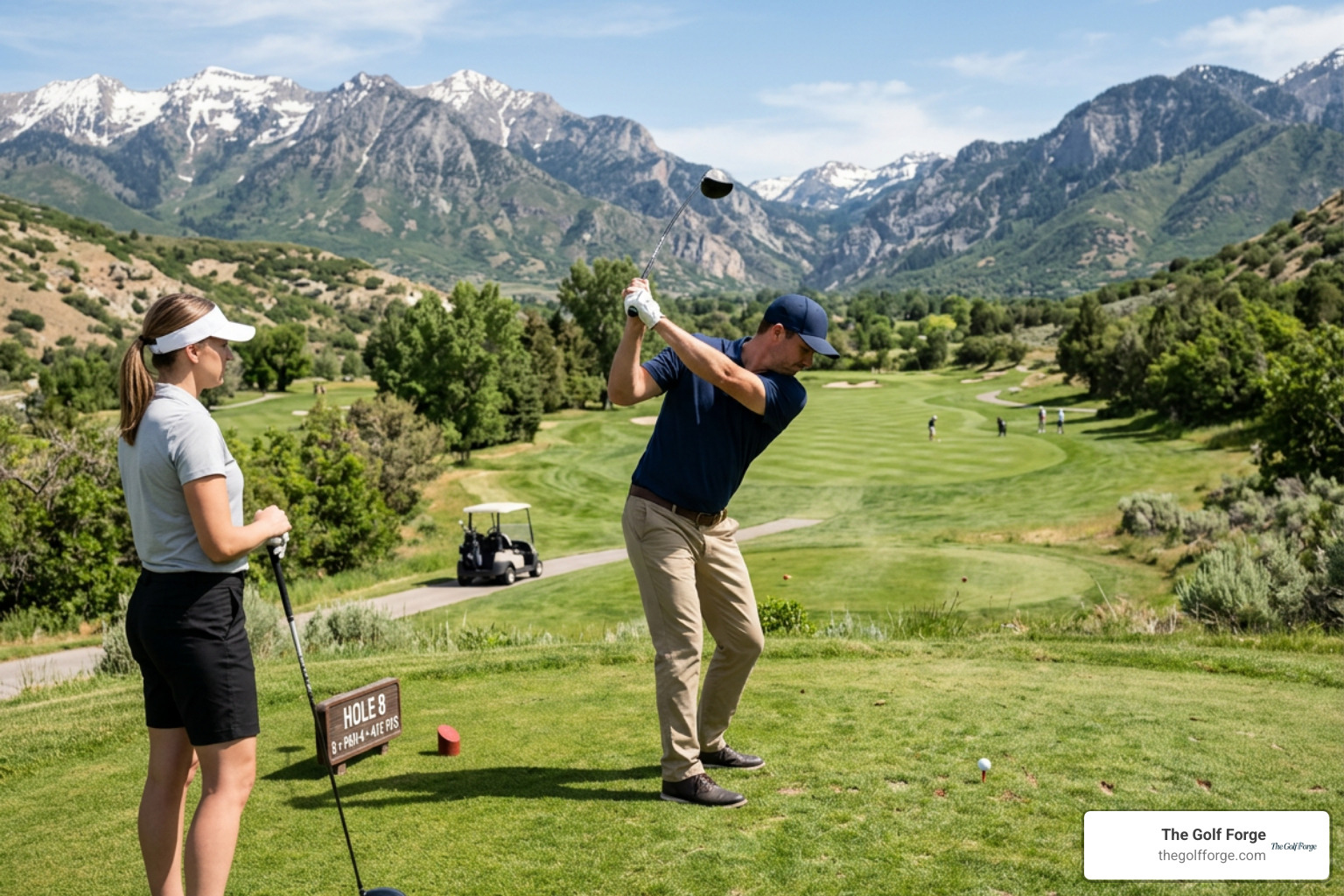Golfers teeing off at a public golf course in Utah