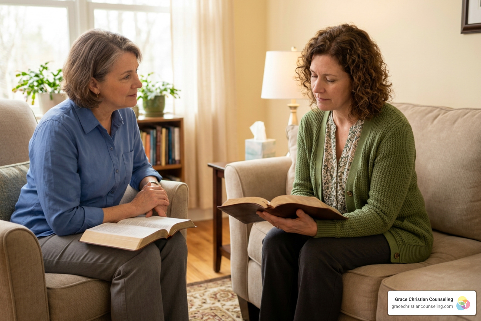 Counselor providing compassionate soul care in a therapy room Counselor providing compassionate soul care in a therapy room