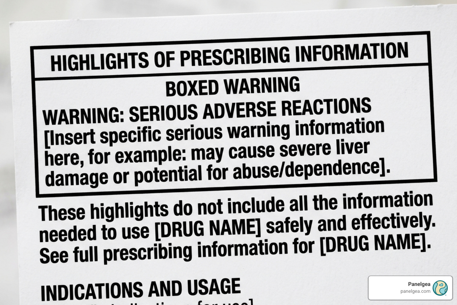 Prescription drug Highlights section showing boxed warning borders and typography