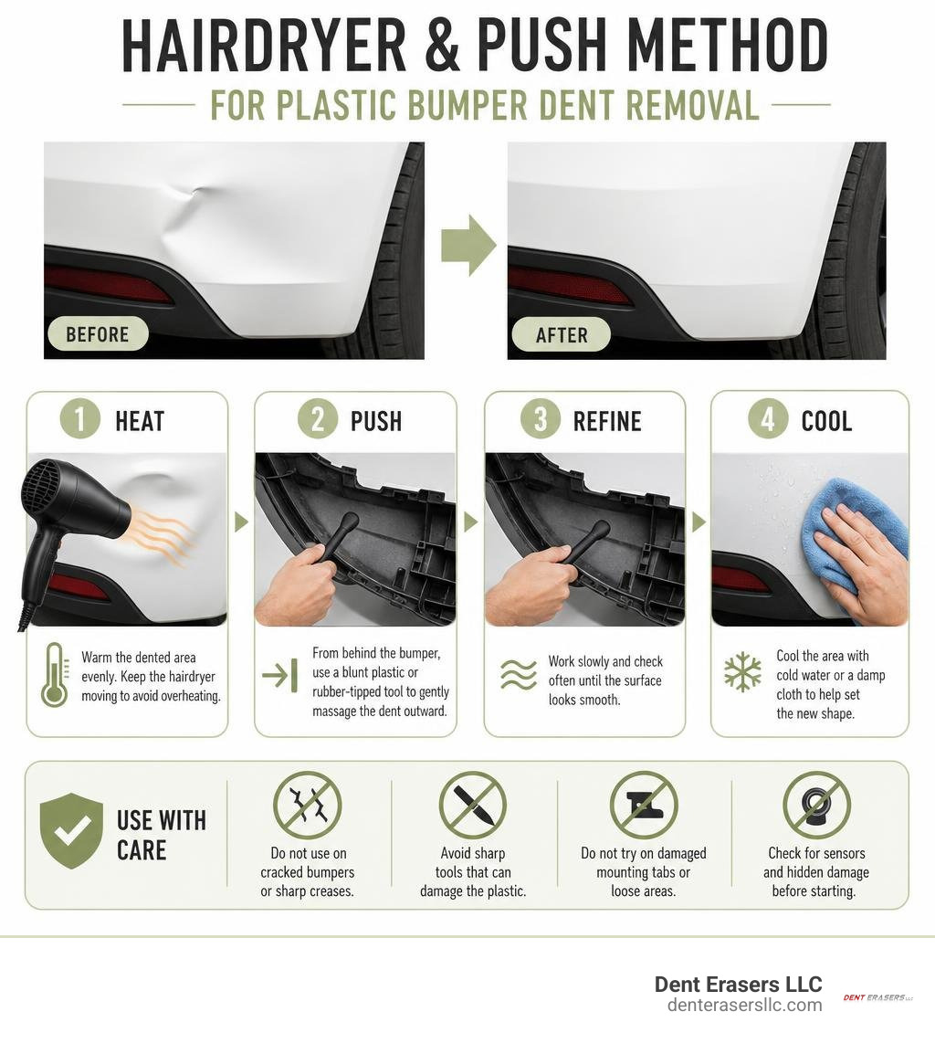 Hairdryer and push method for plastic bumper dent removal infographic Hairdryer And Push Method For Plastic Bumper Dent Removal Infographic
